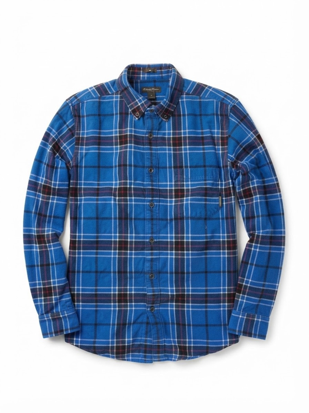 Eddie Bauer Mens Slim Fit Flannel Shirt Blue Plaid Button Down S